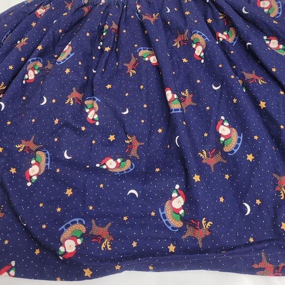 HANDMADE blue Christmas holiday Santa and reindeer circle mini skirt S - Picture 3 of 6
